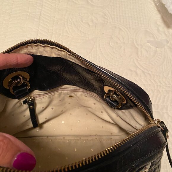 Kate Spade bling leather padded satchel double handles black textured bag - Picture 6 of 7